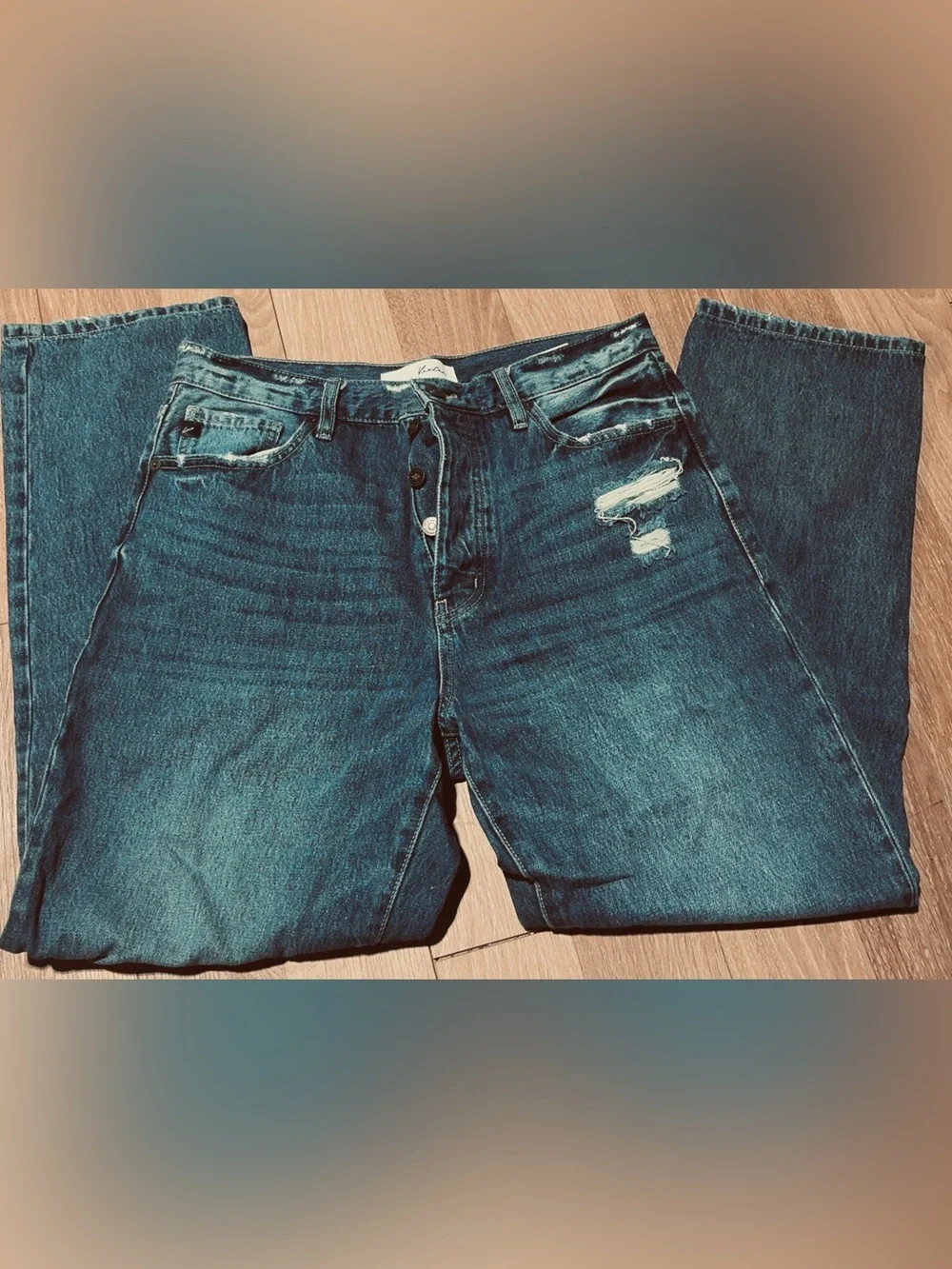 KanCan Mid Blue Slim Straight Distressed Jeans